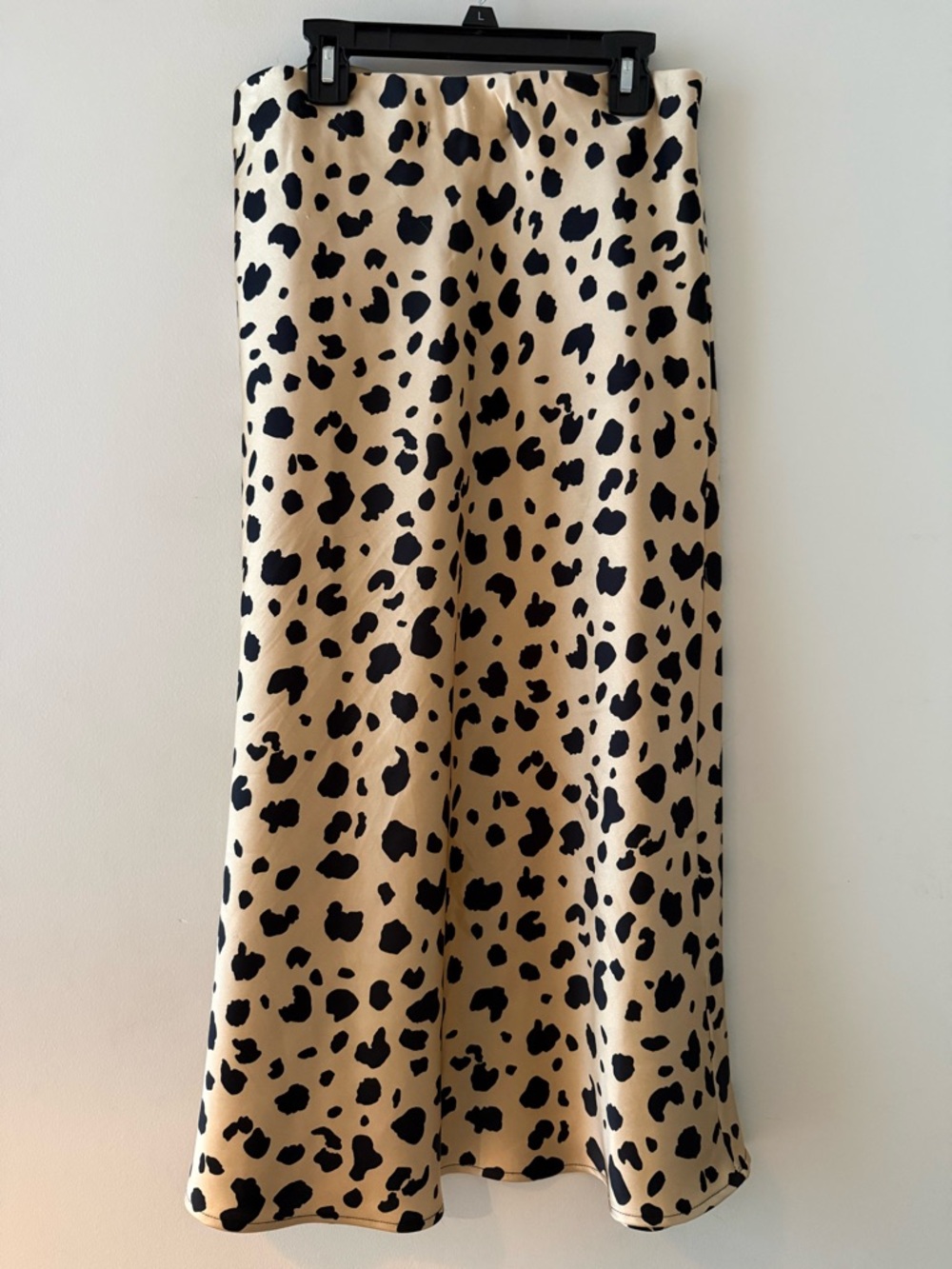 Renee C. Beige Midi Skirt with Black Leopard Spots